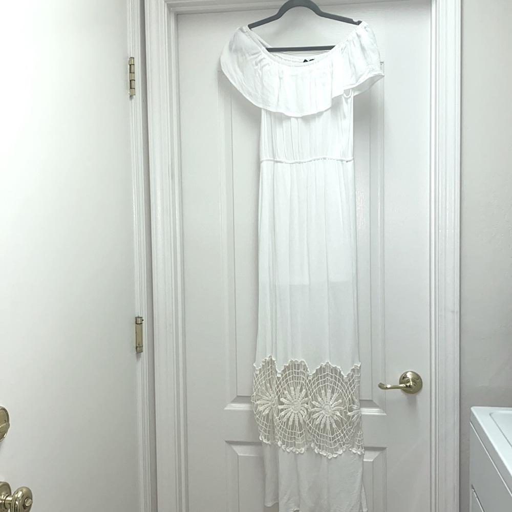 White maxi dress with lace detailing